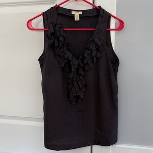 J. Crew Black Ruffle V-Neck Silk Sleeveless Blouse